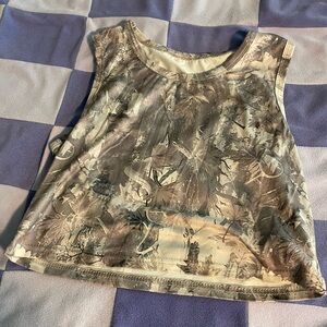 SHEIN Women's Camouflage Crop Top - Brown and Cream